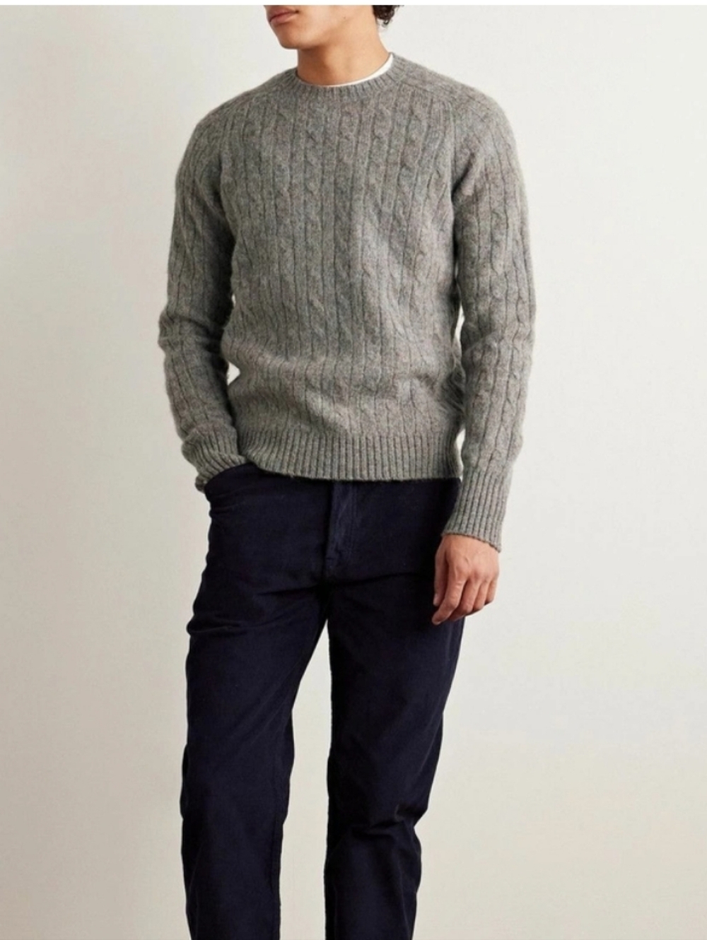 Sid Mashburn Green 100%  Wool Cable Knit Sweater XL Crew Neck Pullover Old Money
